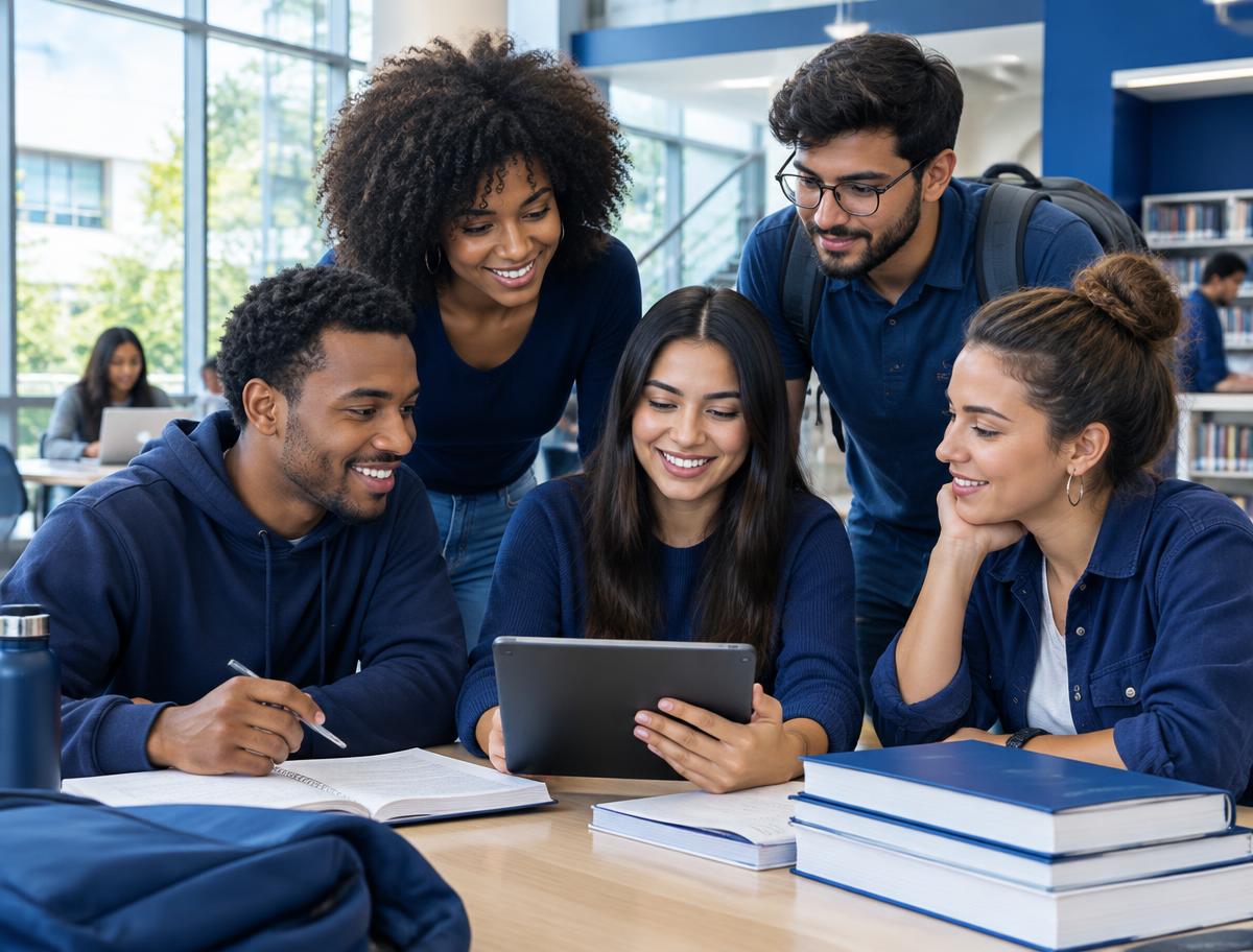 Estudantes reunidos em um ambiente universitário